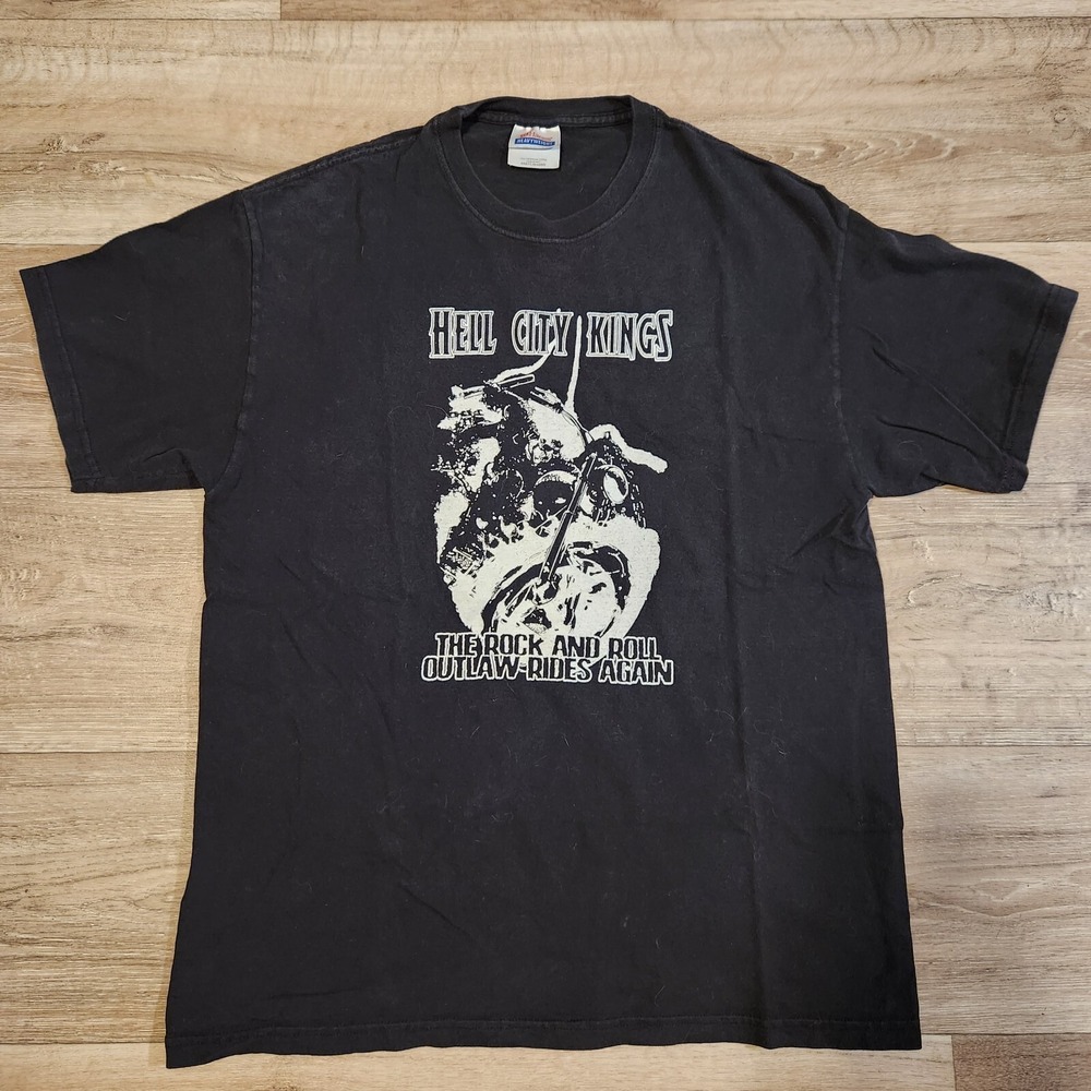 The City Kings Rock and Roll Outlaw Rides Again Black Large Punk Band Tshirt